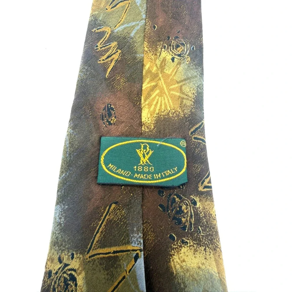 Vintage Vismara Milano 1880 Silk Tie Made in Italy Abstract Artistic Print Earth